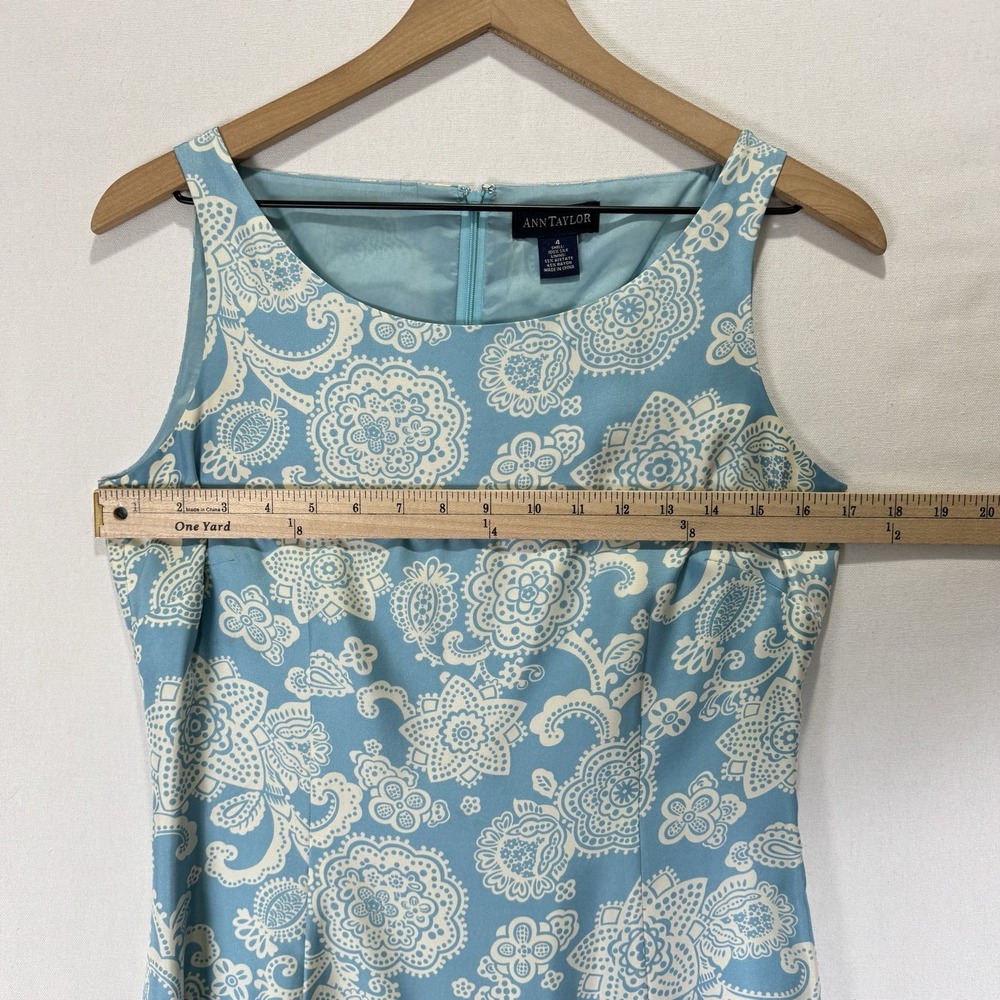 Vtg Ann Taylor Dress Womens 4 Blue Floral Silk Preppy Classic Feminine Church - Picture 10 of 16